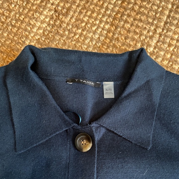 T Tahari Midnight Blue Button-Up Top - Picture 2 of 3
